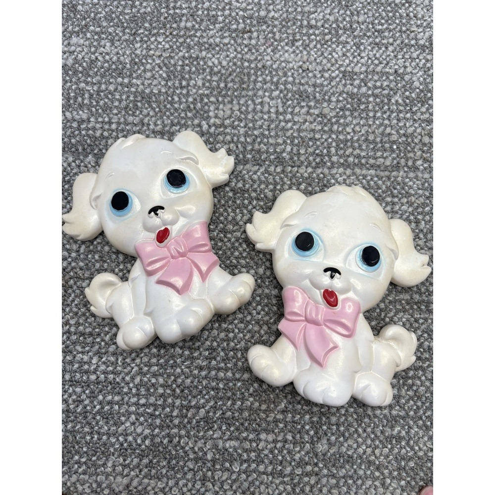 Chalkware Puppies White‎ 1972 Miller Studios imc Wall Bathroom Bedroom Decor VTG